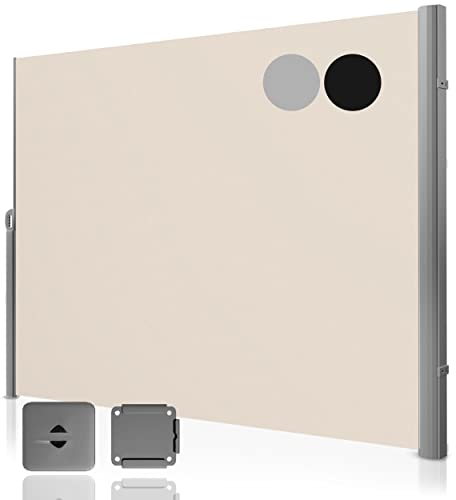 Fianu® Tenda da sole laterale allungabile, 200 x 300 cm, in alluminio, frangivista verticale, per esterni, protezione dal vento, per balcone e giardino, tenda da sole (beige)