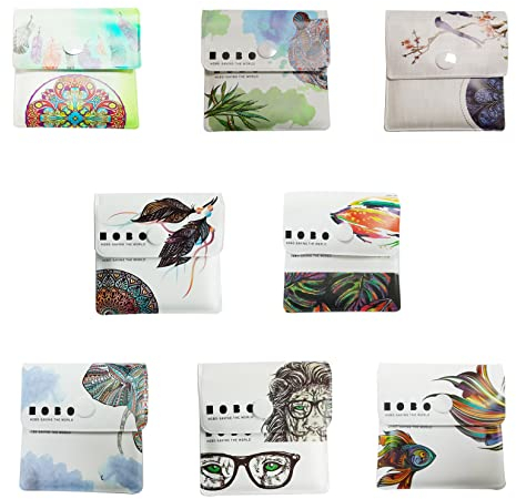 8 Pack Portable Pocket Ashtray Pouch, FVFVAHO PVC Fireproof Reusable Environment Friendly Outdoor Cigarette Butt Container, Simple Mini Ashtray Pouches for Beach or Travel Use（Various Patterns）