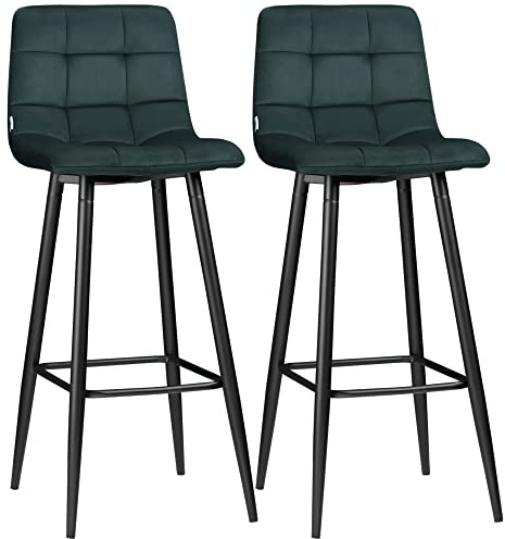 HOMCOM Lot de 2 tabourets de Bar Design Surface en Velours capitonné et Pieds en Acier avec Repose-Pied Hauteur 105 cm - Vert foncé