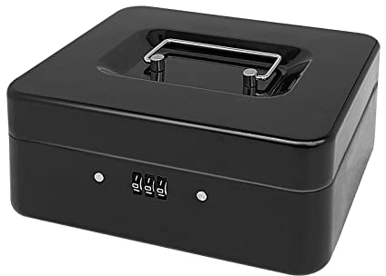 Steel Cash Box with Combination Lock, Metal Small Money Organizer with Removable Money Tray,Cash Storage Box with Lockable Cover (Black - 20 * 16 * 8.5 CM)