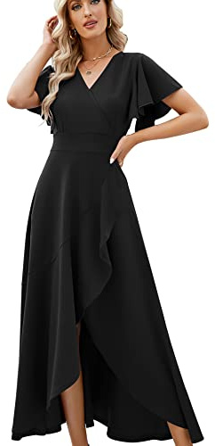 ZZV Formal Dresses For Women Gowns Evening V Neck Wedding Guest Dress-Solid
