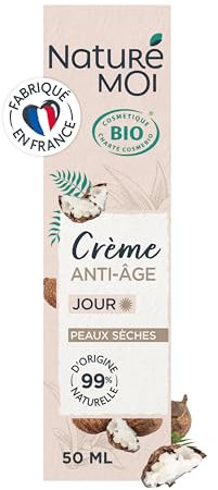 Naturé Moi - Crème hydratante visage jour Anti-Âge - À l'Aloe Vera Bio, au beurre de Karité et à l'huile d'Argan Bio - Peaux sèches - 99% d'Origine Naturelle - 50 ml - Fabriqué en France