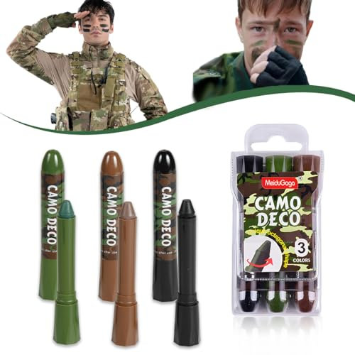 KSJEHW 3 Piezas Palitos de Pintura Facial de Camuflaje, Palos Maquillaje de Camuflaj Militar Kit, Portátil Tres Colores Palos de Maquillaje, para Militar Caza en la Naturaleza Deportes al Aire Libre