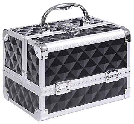 HOMCOM Mallette à Maquillage - Rangement Produits de beauté - Rangement à 3 Niveaux avec Miroir Verrouillage avec 2 clés dim. 20L x 15l x 15H cm Noir