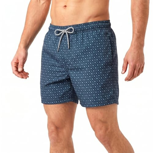 RIPT Essentials Bañador para Hombre Shorts de Baño con Protección Solar UV 50 de Secado Rápido, Estampado de Diamantes Azul, M