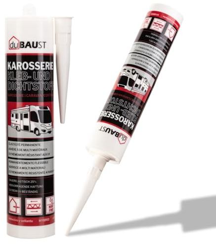 dubaust Colle de montage pour voiture, camping-car, intérieur et extérieur, résistant aux UV, adhérence sur toutes les surfaces, colle de carrosserie caravane, mastic d'étanchéité 290 ml, cartouche