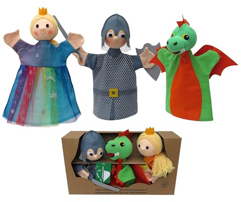 3er Set Handpuppen Kasperlefiguren Prinzessin & Prinz & Drache 3 TLG., Mehrfarbig, für Kasperletheater