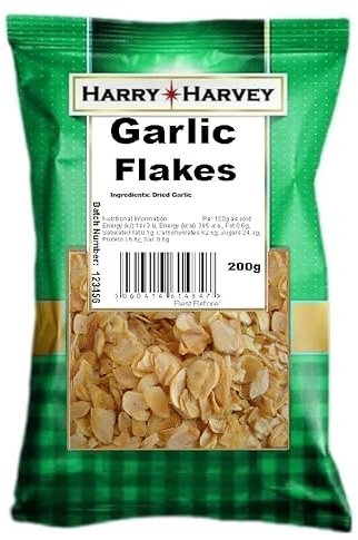 Harry Harvey Garlic Flakes 200g | Dried Chopped Garlic for Cooking, Marinades & Seasoning | Pure Flakes, No Additives, Crunchy Flavour Enhancer