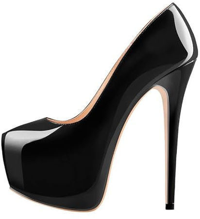 VERISSON Damen Klassische Plateau High Heels Slip on Pumps Stiletto Absatz Elegante Damenschuhe Lack Schwarz 40 EU