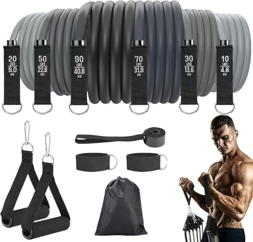 Fitense Resistance Bands Set Men 6PCS - Exercise Bands 270 LBS, Fitness Band with Handles/Door Anchor/Ankle Straps/Bag/Poster, Heavy Resistance Bands for Working Out & Shape Body at Home Gym