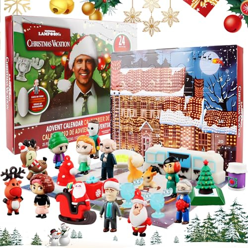 National Lampoon’s Christmas Vacation Adventskalender 2025, National Lampoon Adventskalender 24 Tägige Countdown Calendar, 3D Christmas Figures Spielzeug für Kinder, Weihnachtskalender 2025