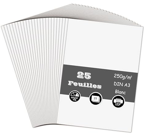 25 Blatt Tonpapier Weiß, 250g/m² Tonkarton - DIN A3 Bastelkarton für Malen Kartenherstellung Einladungen Scrapbook Basteln