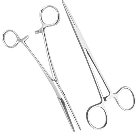 2 Pcs Self Locking Pliers Piercing Pliers, 14cm Stainless Fishing Forceps, Suturing Piercing Clamp Stud Ball earings Holder, Tweezers Pincers for Veterinary Crafting Soldering DIY Puller