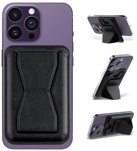 Dokeno Porte-Cartes Magnétique, Portefeuille Téléphone en Cuir Végan, avec Support Réglable, Léger, Pliable et Portable, Porte Carte Compatible avec MagSafe, pour iPhone Séries 16/15/14/13/12 (Noir)