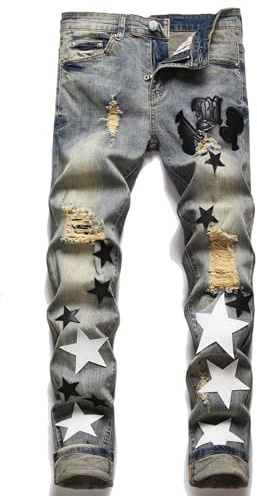 Kdtoll Jeans Uomo Slim Fit Strappati - Pantaloni in Denim Elasticizzati con Strappi, Stile Hip-Hop Streetwear Y2K, Design Moderno e Versatile per Ogni Occasione