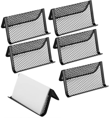 6 Pezzi Porta carte in acciaio inox,Nero Porta Biglietti Visita Metallo,Porta biglietti visita Rete,Biglietti Visita Mesh Espositore Carte Organizzatore,Per Professionisti