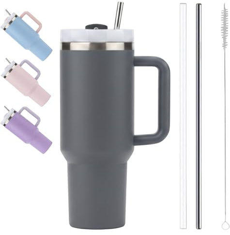 Isolerad resemugg med handtag, 40 uns, dubbelvägg rostfritt stål (koldimma)