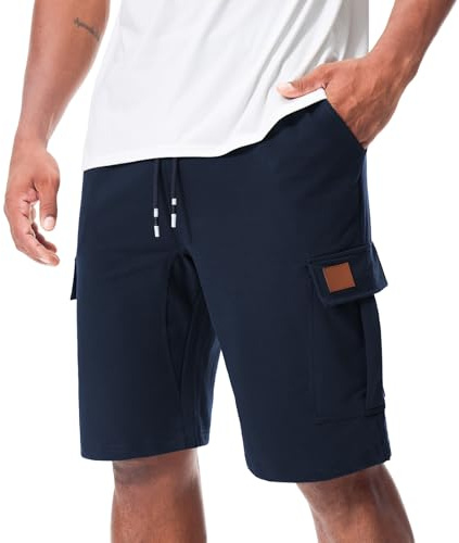 Suwangi Short Sport Cargo Homme Pantalon Coton Running Bermudas 4 Poches | Taille Elastique avec Cordon de Serrage,Gymnastique,Court,Casual,D'été