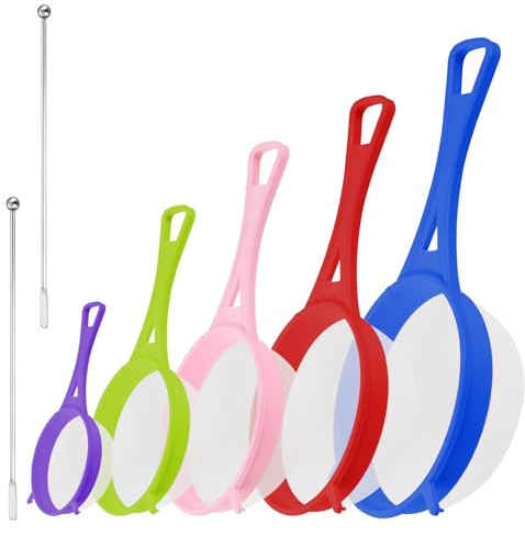 5 PCS Colador de Cocina, colador Plastico de Malla Fina, con una barra de revuelo, Malla Coccion para Filtrar Té, Jugo y Escurrir Pasta y Verduras, 6/8/12/15/17cm