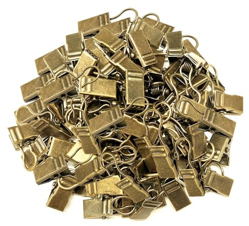50 st gardinklämmor, gardinklämmor med krokar, metallklämmor för gardin, duschdraperikläm, ljushängare, trådhållare för heminredning, badrumsdekorationer för duschdraperier (brons)