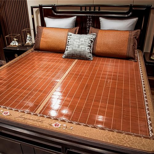 Esterilla de bambú Plegable de Doble Cara para Cama, Esterilla refrescante de ratán, cubrecolchón refrescante, Esterilla Transpirable de bambú carbonizado para Dormir en Verano, Esterilla de