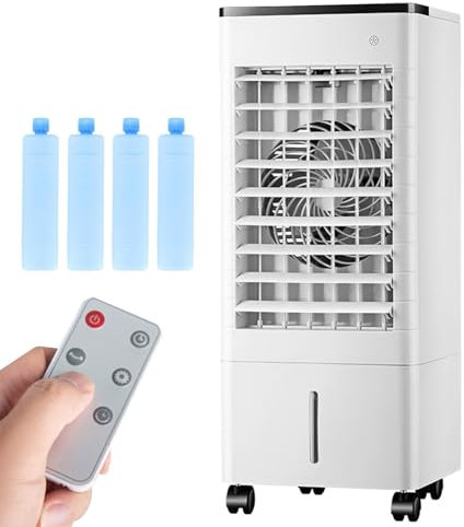 WAMJ AQDY Climatiseur, 3 en 1 Climatiseur Mobile sans Évacuation, avec Réservoir d'eau de 9 L, Oscillation à 90°, Télécommande, 4 Blocs Réfrigérants, 3 Vitesses, Minuterie de 15 H, pour Intérieur