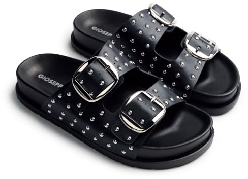 Gioseppo SHOREHAM - Sandalias con Hebillas y Detalle de Tachas para Mujer, Diseño Bio con Plataforma y Comodidad Ergonómica, Color Negro, Talla 38