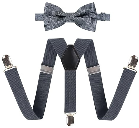 Alizeal Kids 3-clip Braces and Pre-tied Novelty Bow Tie | Adjustable Design, Matching Kid Formal Kit, Ready Pre-Tied Bow Tie