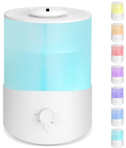 AiQInu Umidificatore Ambiente, 2.5L Diffusore Oli Essenziali con 28 Ore di Autonomia, Umidificatore Ambiente Bambini, 23 dB Silenzioso, Spegnimento Automatico, 7 Colori LED, Bianco