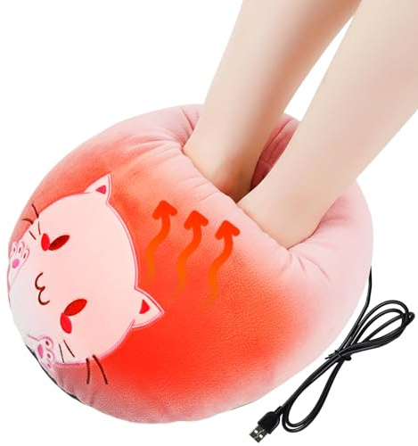 ZONSUSE Calentador de Pies con Diseño de Gato, Calentador Pies Eléctrico 5V 2A USB, Calentadores de Pies de Peluche con Animales, Desmontable y Lavable a Máquina,Regalo para Novia, Chica (Gatito)
