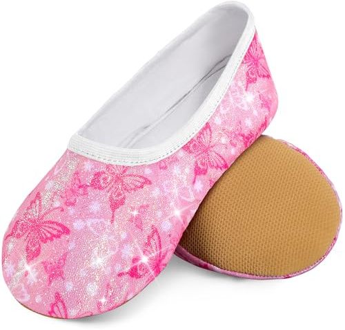 Growmax Chaussons de gymnastique pour fille - Paillettes - Doublure en coton - Semelle Oxford, Rose, 34 EU