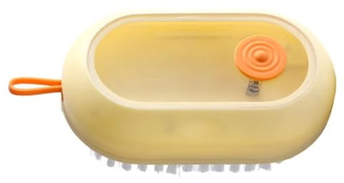 Duokon Skurborste för Tvål, ABS Rengöringsborste för Dispensering Av Nylontråd, Presstyp Auto Liquid Release, Fläckborttagning, 12 X 6,5 X 2,5 Cm för Rengöring Av Skor Hemma (Gul)