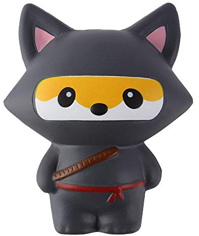 ANBOOR Squishies Ninja Fuchs Matschig Langsam Steigend Squeeze Spielzeug Langsam aufsteigen Antistress Squishies Spielzeug für Kinder Erwachsene Ostern Deko (Grau, 11,5 * 7,5 * 13.5cm, 1* Stück)