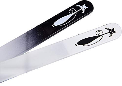 Trimming Shop Black & White Glass Nail File Set – Crystal Double-Sided Etched Files (5.5″ & 7.5″) for Natural, Gel & Acrylic Nails – Professional Manicure & Pedicure Tools