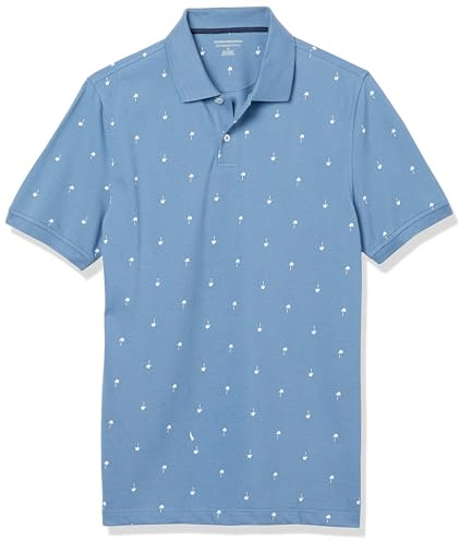 Amazon Essentials Men's Short Sleeve Slim-Fit Cotton Pique Polo Shirt, Breathable Collared, Blue Palm Tree Print, XX-Large