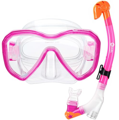 Dorlle Set da Snorkeling Professionale per Bambini Set da Immersione Maschera da Snorkeling con Snorkeling a 3 canali Premium Dry e occhialini da Immersione antiappannamento Anti-Perdita, Rosa