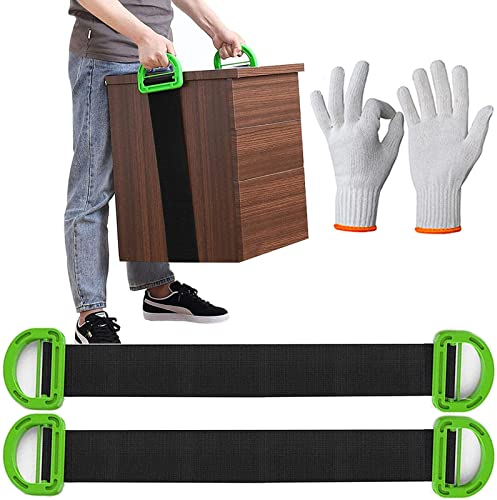 MAIYADUO Sangle Demenagement, Lot de 2 Sangle de Levage pour Meubles Boîtes Matelas Construction, Sangles de Manutention avec 2 Paires de Gants, Sangles de Transport pour Déménagement