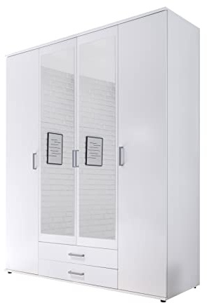 AVANTI TRENDSTORE - Kalle - Armadio in legno laminato con 4 ante a battente e 2 cassetti, disponibile in 2 diversi colori, dimensioni: LAP 160x196x54 cm (Bianco)