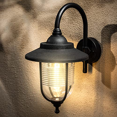 CGC Lighting Lámpara de farol de pared para exteriores con gancho de pescador negro