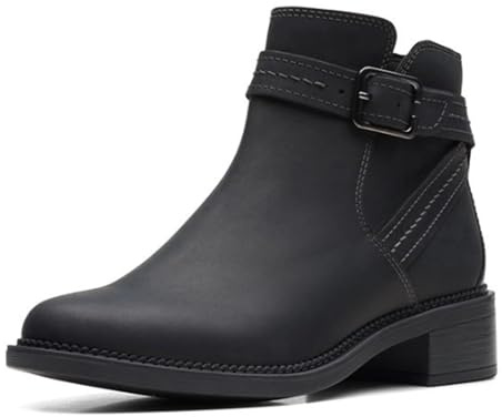 Clarks womens Maye Strap Ankle Boot, Black Leather, 8.5 US