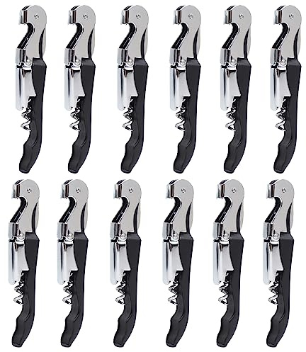 RECUTMS Corkscrew 12 Packs Wine Opener Wine Keys Bulk Stainless Steel Fold Beer or Bottle Opener Serrated Foil Cutter, Perfect for Bars Restaurants Family Company Party(Black)