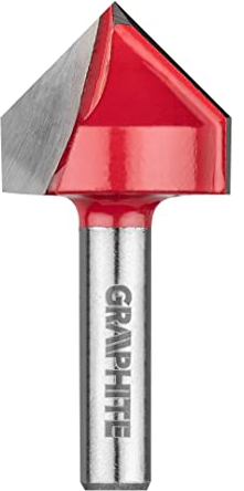 GRAPHITE Fraise à rainurer en V, plaque de carbure (HM), diamètre 8/25,4, diamètre de la tige 8 mm, hauteur/longueur 8/25,4 mm, pour bois, panneaux de particules, MDF, contreplaqué