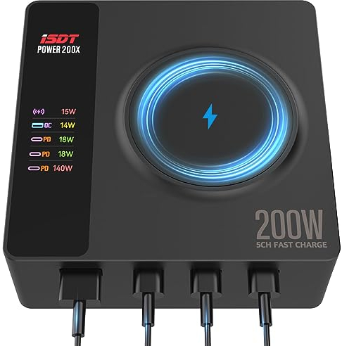 LIMETA Cargador de 5 Puertos USB C con Carga rápida PD3.1, estación de Carga inductiva magnética para múltiples Dispositivos móviles (hasta 140W máx.)