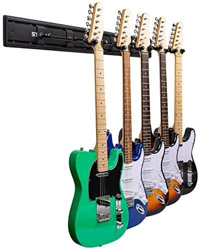 STRICH Gitarrenhalter für die Wand - Für 5 Gitarren, Starker Aluminium-Metall, Verstellbares Display-Set, SMH-05A