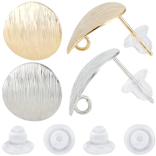 Beebeecraft 20pz Orecchini a Perno Rotondi Piatti in 2 Colori | Placcati in Oro 18 K e Platino, Ovali Lisci con Anello e 20 Dadi per Orecchini Fai Da Te per La Creazione di Gioielli
