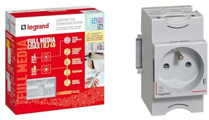 LEGRAND - Coffret de Communication Pré-équipé Full Media - Coffret DTI RJ45/Coaxial & 004280 Legrand - Prise modulaire 10A à 16A 250V - 2P+T à éclips - 2,5 modules - Prise Fixation Rail