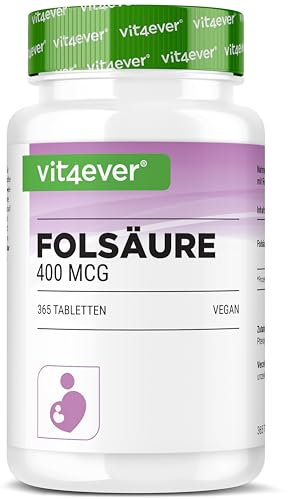Acido folico 400µg - 365 compresse in una pratica scorta per 12 mesi - Vitamina B9 per la fertilità e la gravidanza - Dosaggio elevato - Alta biodisponibilità - Vegano