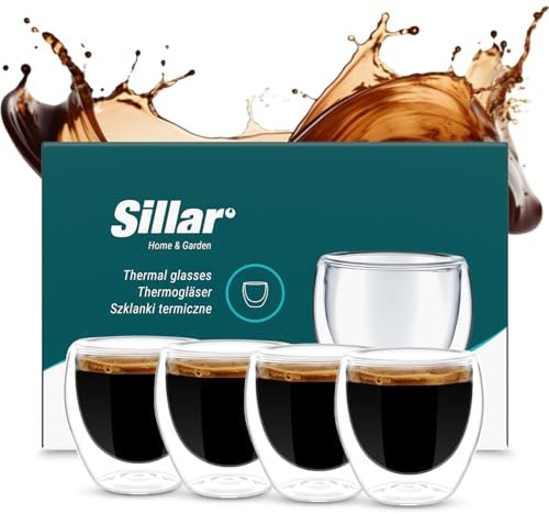 Sillar Vasos de Café Doble Pared 4 Piezas 80ml, Transparente Tazas de Café Resistentes al Calor