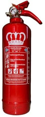 König 1 kg Pulver-Feuerlöscher | Geeignet für die Brandklassen - ABC | Zertifiziert nach DIN EN3 | Dauerdruck 2 LE | Vielseitig einsetzbar | Inkl. Wandhalterung mit Manometer