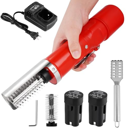 Electric Fish Scaler Remover, Waterproof Portable Fish Scaler Fish Scaling Tool, Powerful Cordless Fish Scale Descaler Cleaning Tool, with Extra Battery and Blade(Red)